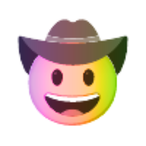Cowboy emoji, with a rainbox gradient mixed on top.